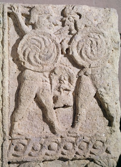 Detalje af en gravsten med to krigeres sten af Etruscan
