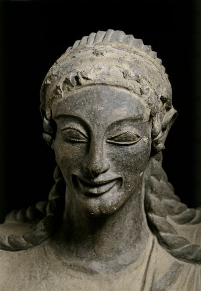 ETRUSKISK KUNST: Apollon (detalje). ca. 510-490 f.Kr. Fra Veius, helligdom i..., ca. 510-490 f.Kr (terrakotta) af Etruscan