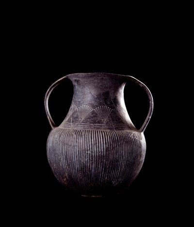 Etruskisk civilisation: sort bucchero amfora, fra Veio, nekropolis Monte Michele, Italien - 7. århundrede f.Kr. af Etruscan