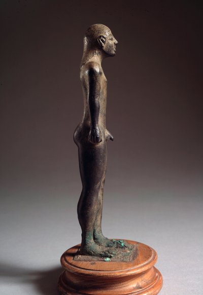 Etruskisk civilisation: "" kouros"" bronzeskulptur, fra Talamone, Italien, 540-530 f.Kr., Dim 21 cm af Etruscan