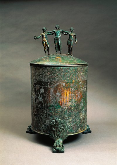 Italien, Lazio, Preneste, Ficoroni Cista (kobberskrin, der bruges til at holde juveler) med en dekoration, der skildrer Argonauts-myten af Etruscan