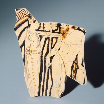 Kylix af Villia Giulia-maleren, fragment. Keramik med rød figur. Etruskisk civilisation, 4. århundrede f.Kr. af Etruscan