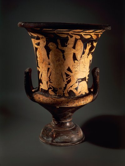 Keramik med røde figurer, Calyx krater med kæmpende krigere, fra Vulcente Workshop af Etruscan