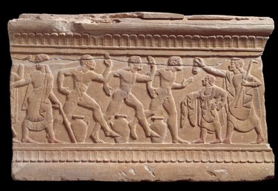 Relief med en race af atleter fra en marmormilepæl i Chiusi, Italien, 6. århundrede f.Kr. af Etruscan
