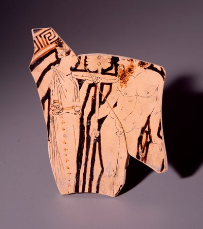 Terracotta-fragment af kylix, der repræsenterer en maenade og en satyr, 350 f.Kr af Etruscan