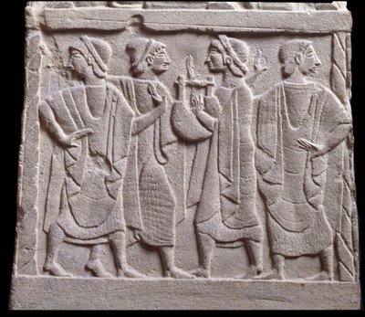 Dansescene, lavt relief af marmorgravsten af Etruscan Etruscan