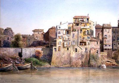 Udsigt over Tevere a Monte Brianzo, Rom (akvarel på papir) af Ettore Roesler Franz