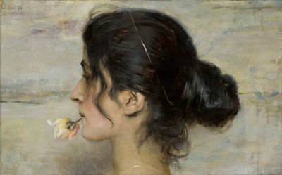 With the Rose Between her Lips With the Rose Between her Lips, 1895. af Ettore Tito