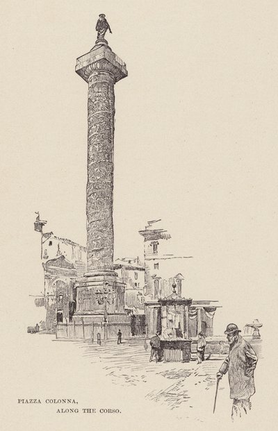 Piazza Colonna, langs Corso (gravering) af Ettore Tito