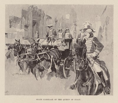 Dronningen af Italiens statsvogn (kobberstik) af Ettore Tito