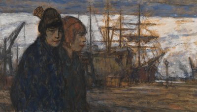Kvinder på havnen (olie på lærred) af Eugeen van Mieghem