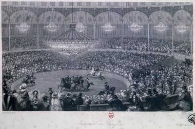 Hesteshow i Franconi cirkus, Champs Elysees, Paris, Eugene Louis Lami (1800-1890), indgraveret af Charles Mottram (1807-1876) taget fra Summer and Winter in Paris af Eugene Louis Lami