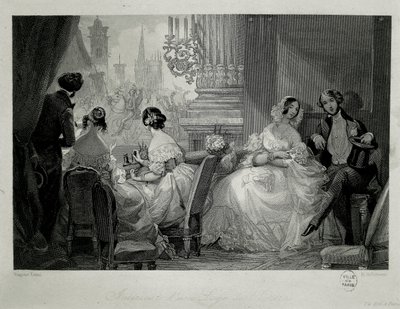 Interiør af Paris Opera, mennesker i en loge Gravering af Eugene-Louis Lami af Eugene Louis Lami