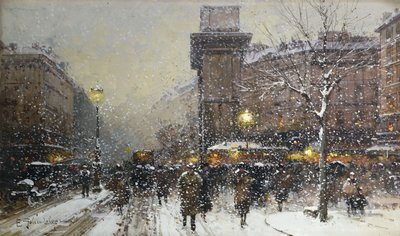 La Porte St. Martin (sort kridt og kropsfarve) af Eugene Galien-Laloue