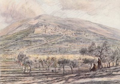 Assisi (farvelitografi) af Eugene (after) Burnand