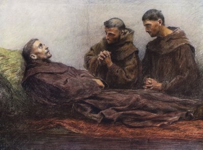 Frans syg i biskoppens palads i Assisi (farvelitografi) af Eugene (after) Burnand