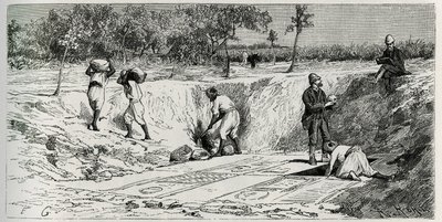 Excavations at the Christian cemetery of Lamta, with both mission charges. Engraving by Eug.Girardet, to illustrate the story “The Journey to Tunisia” ”, by Rene Cagnatdani af Eugene Alexis Girardet