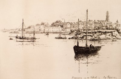Douarnenez set fra Treboul (ætsning) af Eugene Bejot