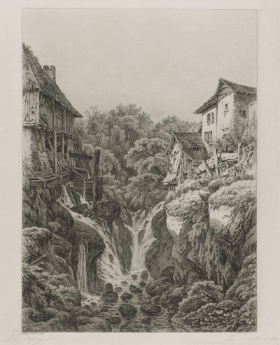 Møllen og vandfaldet i Grésy nær Aix-les-Bains, 1856. af Eugene Bléry