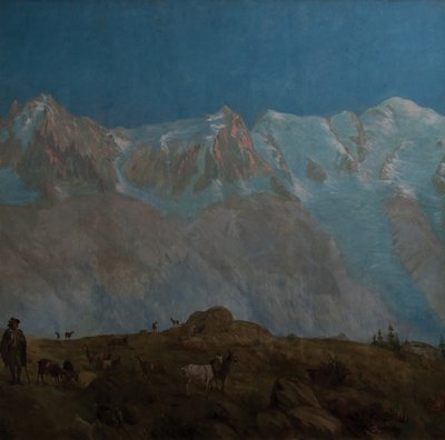 Mont Blanc, Aiguilles du Midi du Plan (Olie på lærred) af Eugene Bourgeois