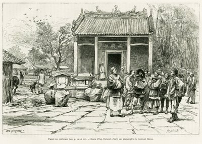 Konferencepagoden, Monkay. Gravering af Eugene Burnand, til illustration af historien Sur les frontières du Tonkin, af doktor P.Neiss, i le tour du monde 1888, instrueret af Edouard Charton (1807-1890), Hachette, Paris. af Eugene Burnand