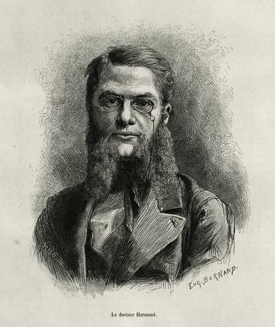 Portræt af Dr. Harmand, gravering af Eugene Burnand, til illustration af Dr. Harmands historie om Laos og de vilde befolkninger i Indokina, 1877, udgivet i Tour du Monde under ledelse af Edouard Charton. af Eugene Burnand