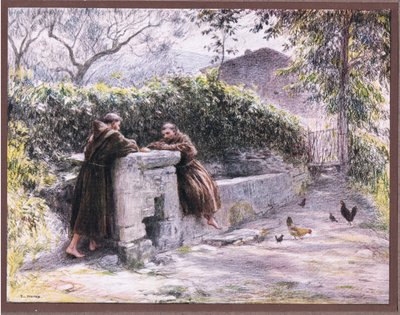 Pasta af St Francis og Friar Masseo ved springvandet. Den hellige Frans lovpriser fattigdom, 1919 af Eugene Burnand