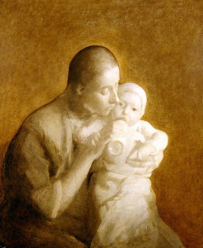 Mor og barn (olie på lærred) af Eugène Carrière