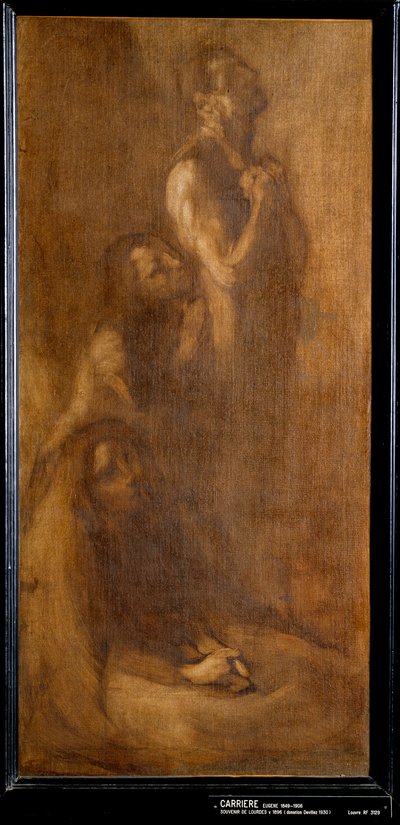 Minde om Lourdes Pelerins i bøn. Maleri af Eugene Carriere (1849-1906) 1896 søn. 0,73x0,35 m Paris, musee d