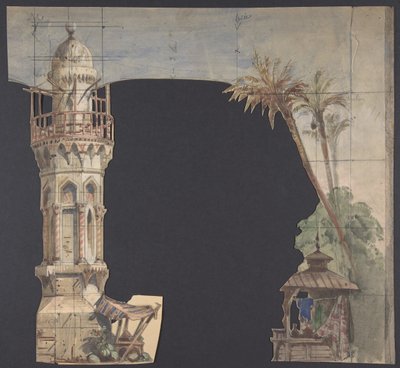 Design til en scene i Opéraen, Paris, 1830-90. af Eugene Ciceri