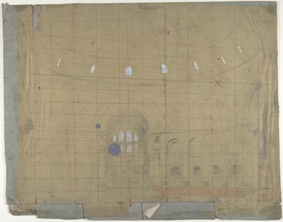 Design til en scene i Opéra, Paris: Kirkens interiør, 1830-90. af Eugene Ciceri