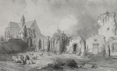 Maleriske og romantiske rejser i det gamle Frankrig. Bretagne: Abbey of Relec. af Eugene Ciceri