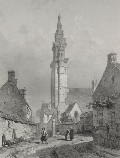 Maleriske og romantiske rejser i det gamle Frankrig. Bretagne: Roscoff Kirke af Eugene Ciceri