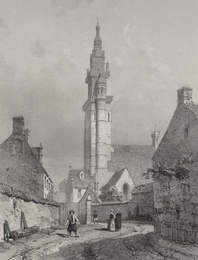 Maleriske og romantiske rejser i det gamle Frankrig. Bretagne: Roscoff Kirke. af Eugene Ciceri
