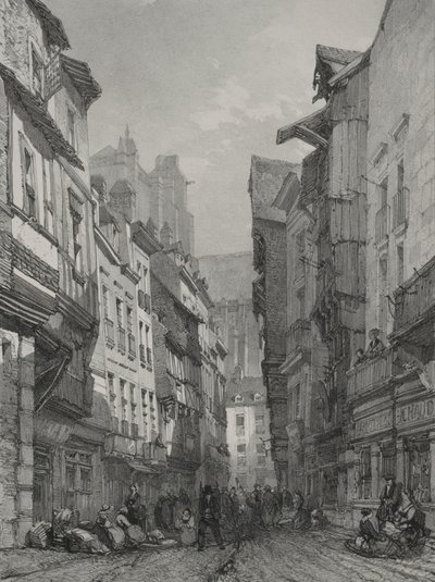 Maleriske og romantiske rejser i det gamle Frankrig. Bretagne: Den gamle hovedgade i Nantes af Eugene Ciceri