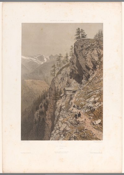 Vandrere på bjergsti ved Chamonix og Mont Blanc Le Chapeau (titel på objekt) Ansigter i Schweiz, Savoy og Tyrol (serietitel) La Suisse, la Savoie et le Tyrol (serietitel på objekt) af Eugene Ciceri