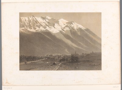 Udsigt over Chamonix ved foden af ​​Mont Blanc Le Mont Blanc et Chamonix (titel på objekt) La Suisse et la Savoie (serietitel) Ansigter i Schweiz og Savoy (serietitel på objekt) af Eugene Ciceri