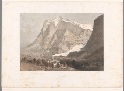 Udsigt over Grindelwald Grindelwald (titel på objekt) Ansigter i Schweiz, Savoy og Tyrol (serietitel) La Suisse, la Savoie et le Tyrol (serietitel på objekt) af Eugene Ciceri