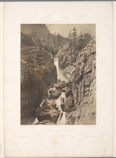 Zicht op de Bérard-waterval Generelt billede af Cascade de Bérard (titel på objektet) Gezichten i Schweiz, Savoy in Tirol (serietitel) Schweiz, Savoy og Tyrol (serietitel på objekt) af Eugene Ciceri