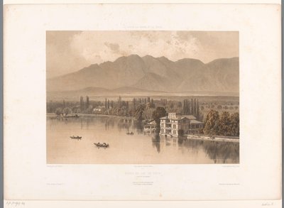 Udsigt over bredden af ​​Thun-søen Bords du Lac de Thun (titel på objekt) Ansigter i Schweiz, Savoy og Tyrol (serietitel) La Suisse, la Savoie et le Tyrol (serietitel på objekt) af Eugene Ciceri