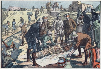En engelsk mission, bestilt af Earl Byron de Prorok (1896-1954), en arkæolog, opdagede graven til Tin-Hahan i Hoggar. Illustration af Damblans. I "" Le Pelerin"" af 20. december 1925. af Eugene Damblans