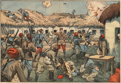 Kolonitropper låste Aoulay (Aoulai) posten op i Marokko under kaptajn Duboin. Illustration af Damblans. I "" Le Pelerin"" af 7. juni af Eugene Damblans