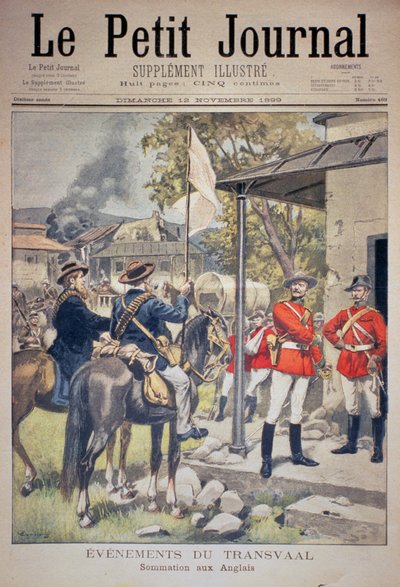 Begivenheder i Transvaal: Indkaldelse til englænderne, forside af Le Petit Journal, 12. november 1899 af Eugene Damblans