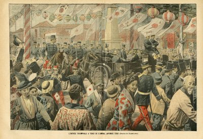 Illustration af Eugene Damblans (1865-1945) i Le Pelerin, 05/11/05 - Den japanske admiral Togos triumferindgang til Tokio - Armee, Japan, Crowd, Tokyo - Admiral Admirals, Togo Heihachiro (1848-1934), civile af Eugene Damblans