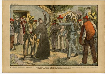 Illustration af Eugene Damblans (1865-1945) i Le Pelerin, 24/07/27 - Forfølgelser i Mexico - Religion Tro, Revolution, Mexico, katolsk katolicisme - Bekendelsesskrift - Helbredelse af Eugene Damblans