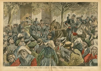 Illustration af Eugene Damblans (1865-1945) i Le Pelerin, 27/10/07 - Forfølgelse fortsætter I Finistere fordrives kurene fra deres præsbyteri midt i den generelle følelse - Religion Tro, Bretagne, Crowd, Katolsk Katolicisme, Finistere - S af Eugene Damblans