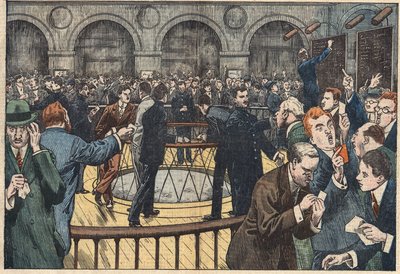 Indvendig visning af Paris-børsen. Illustration af Damblans. I "" Le Pelerin"" af 5. december af Eugene Damblans