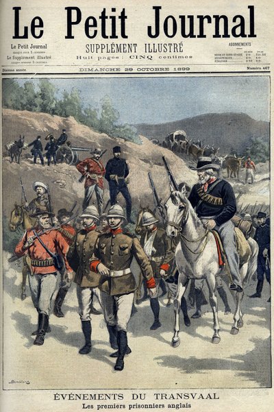 Sydafrika - Boerkrigen. Begivenheder i Transvaal. De første engelske fanger taget til fange af boerne. Tegning af Damblans. "" Le Petity Journal", 29. oktober af Eugene Damblans