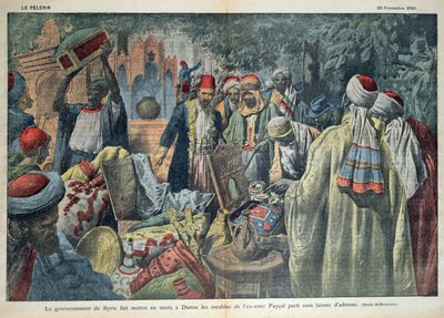 Den syriske regerings salg af varer fra Emir Faisal (1883-1923) i Damaskus, illustration fra magasinet 