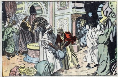 Wahabiterne, efter at have indtaget Mekka, plyndrede kong Husseins palads. Illustration af Damblans. I "" Le Pelerin"" af 2. november af Eugene Damblans